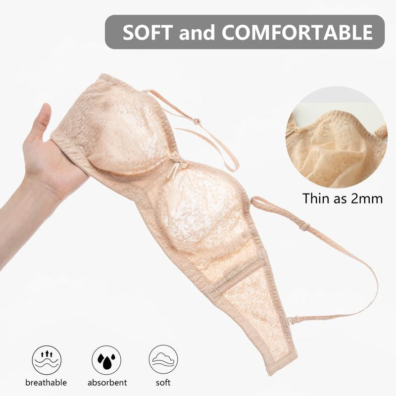 Wmbras Bella Women'S Airease Strapless Strapless Bandeau Bras Non Slip Bras Push up Underwire Unlined Bras Supportive Tube Top Bras