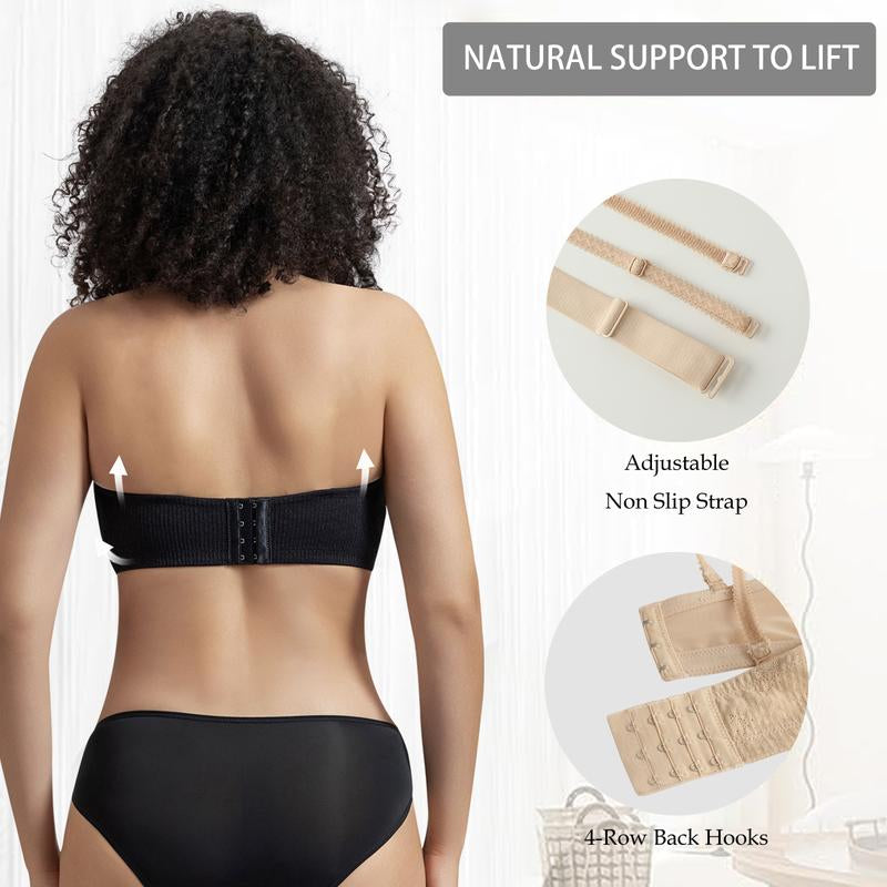 Wmbras Bella Women'S Airease Strapless Strapless Bandeau Bras Non Slip Bras Push up Underwire Unlined Bras Supportive Tube Top Bras