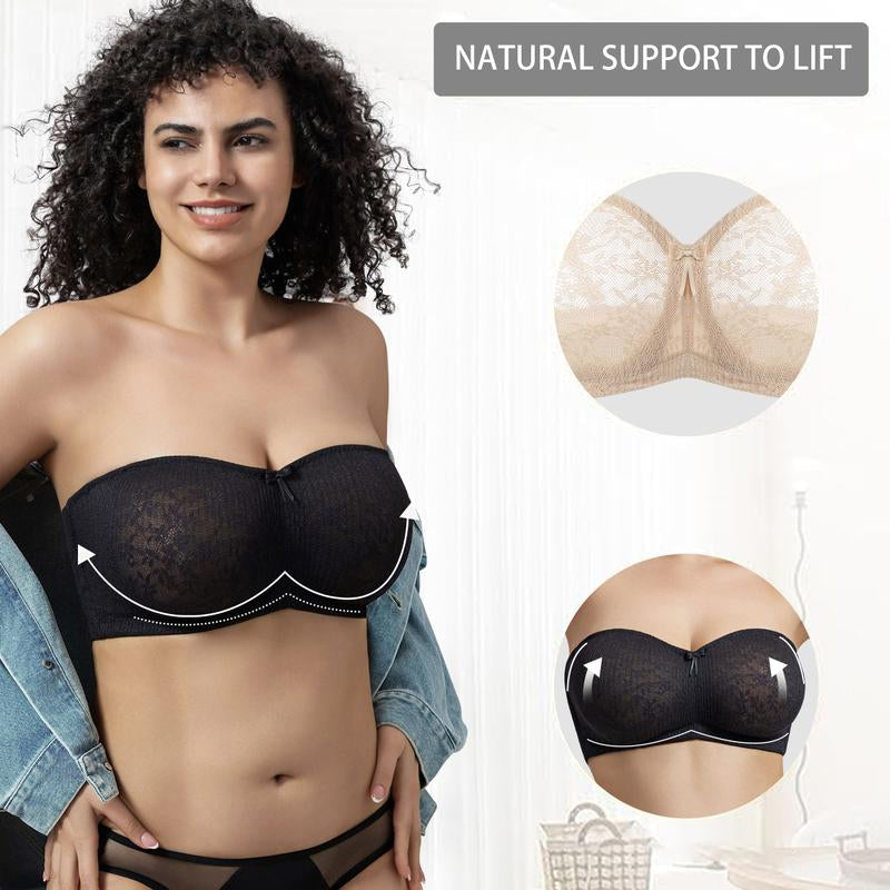 Wmbras Bella Women'S Airease Strapless Strapless Bandeau Bras Non Slip Bras Push up Underwire Unlined Bras Supportive Tube Top Bras
